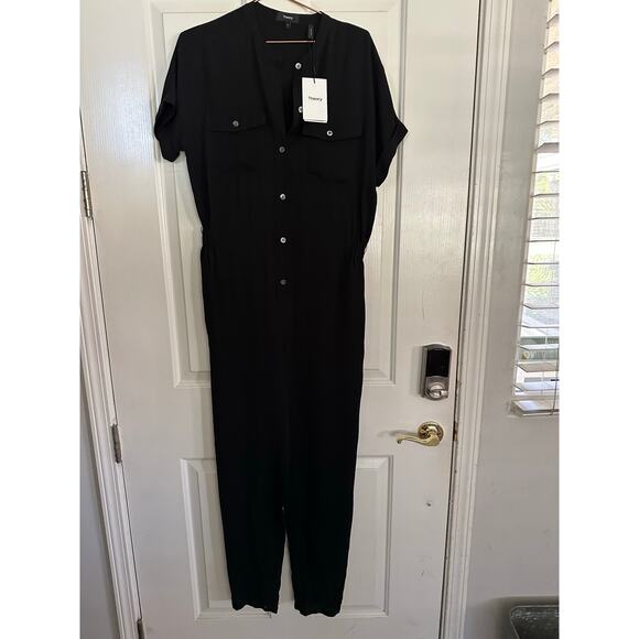 NWT Theory Women's Black Cargo Shirt Silk Jumpsuit Romper Size 4 - Picture 15 of 16
